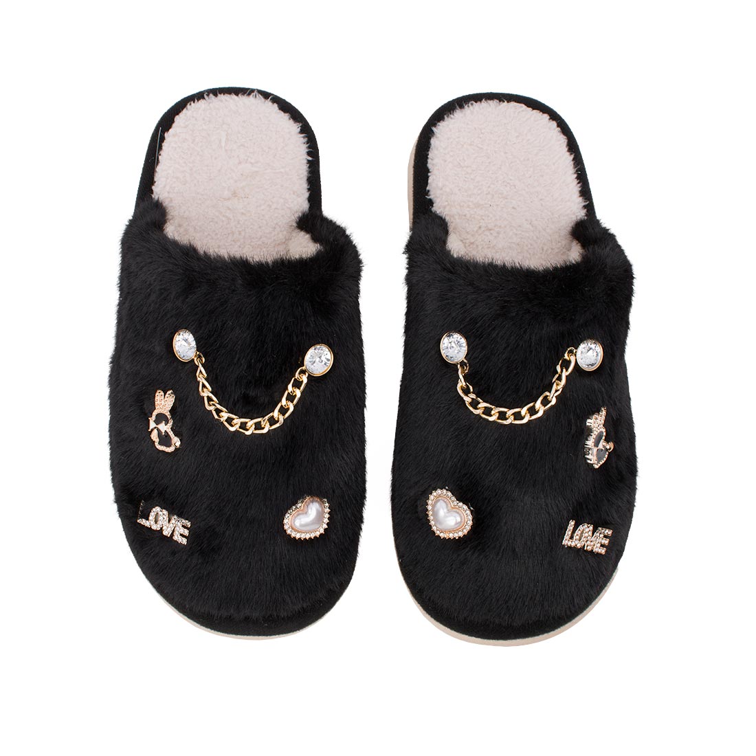 Μοντέρνα ζεστή παντόφλα με διακοσμητικά JOY Μαύρο