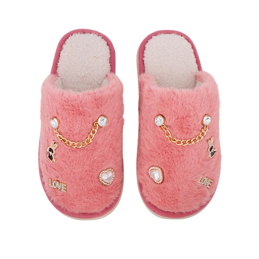 Μοντέρνα ζεστή παντόφλα με διακοσμητικά JOY Ροζ Σκούρο