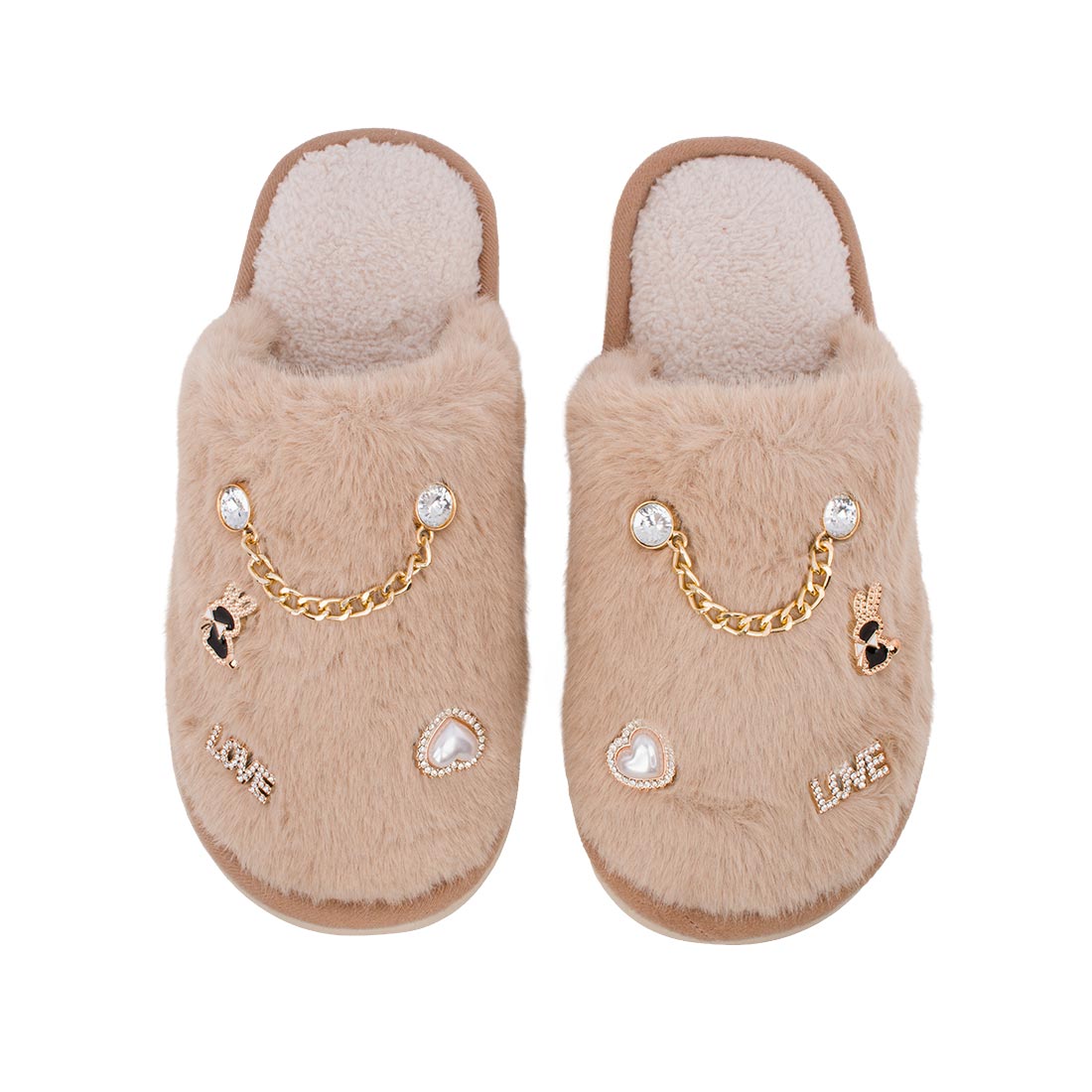 Μοντέρνα ζεστή παντόφλα με διακοσμητικά JOY Mπεζ